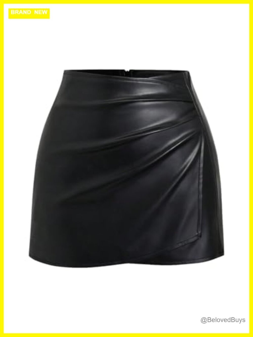 Women's High Waist Mini Leather Skirt Wrap Ruched Bodycon Pencil Skirt with